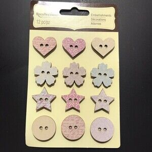 Recollections 12 Piece Wooden Button Lot NEW